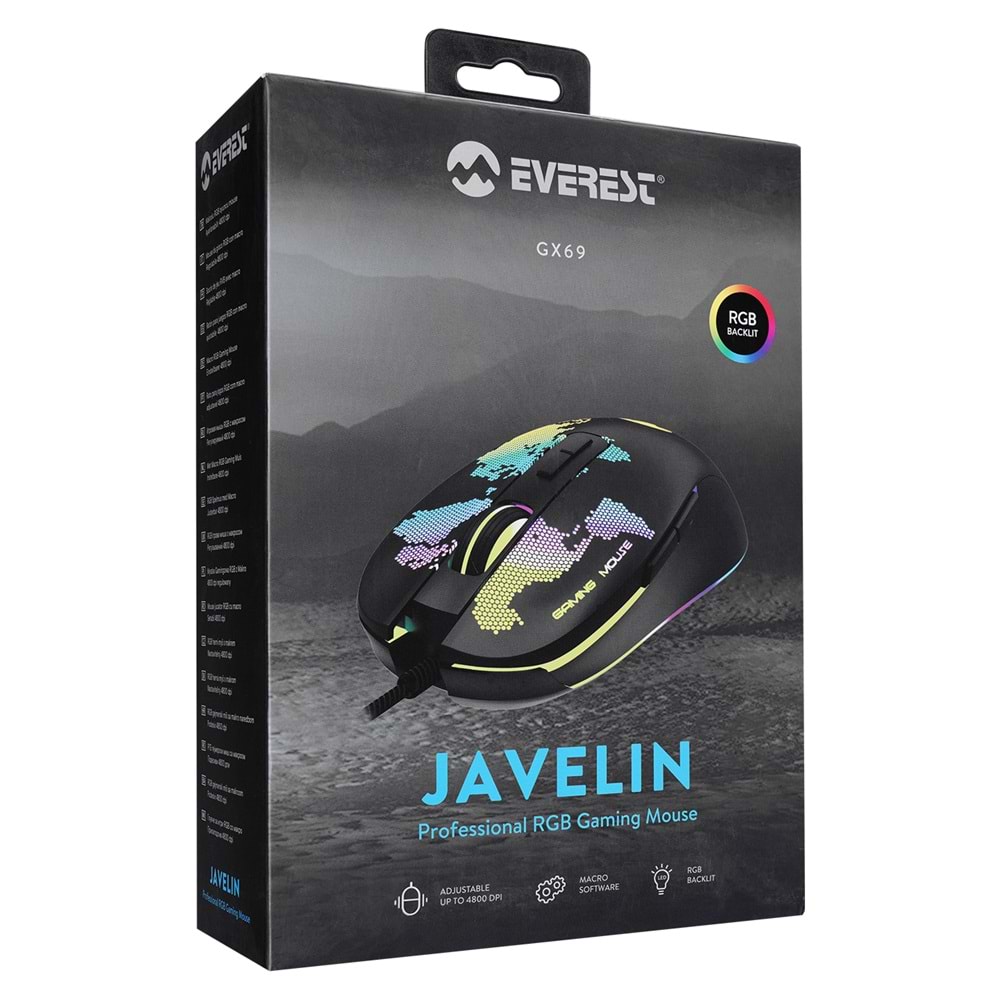 EVEREST JAVELIN USB Optik Gaming Oyuncu Mouse RGB GX69