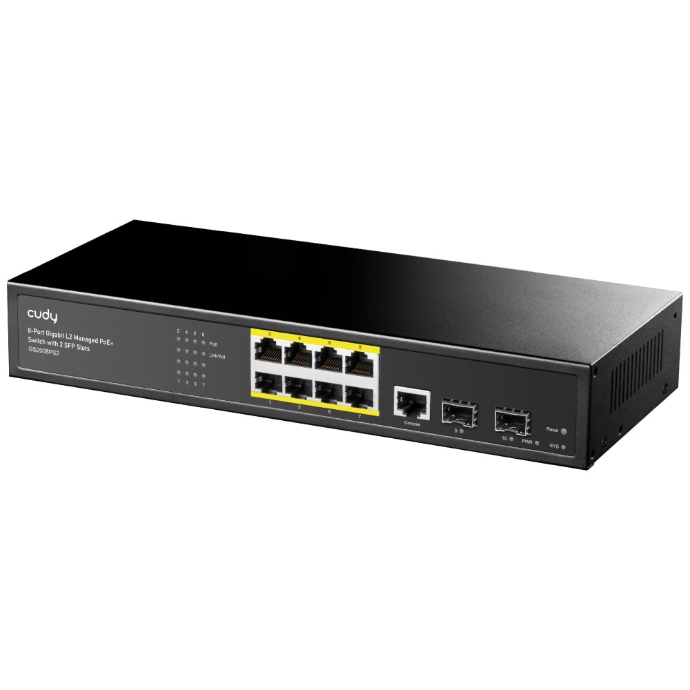 CUDY 8port PoE 130w 2-SFP Gigabit Yönetilebilir Switch / GS2008PS2 