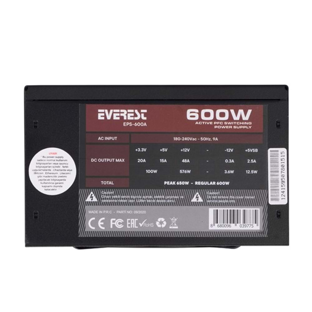 EVEREST 500W EPS-600A 12CM FANLI POWER SUPPLY