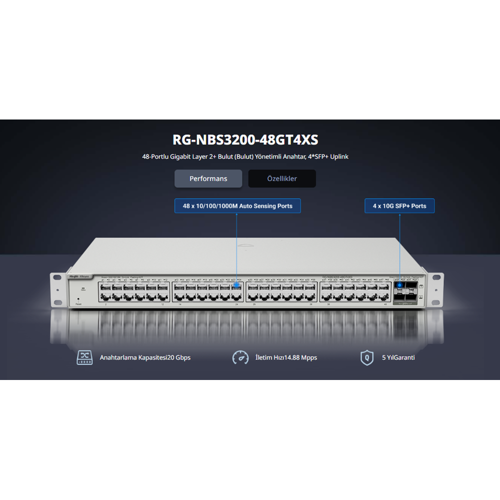 RUIJIE 48port RG-NBS3200-48GT4XS GIGABIT 4X-10GbE SFP Yönetilebilir Switch 