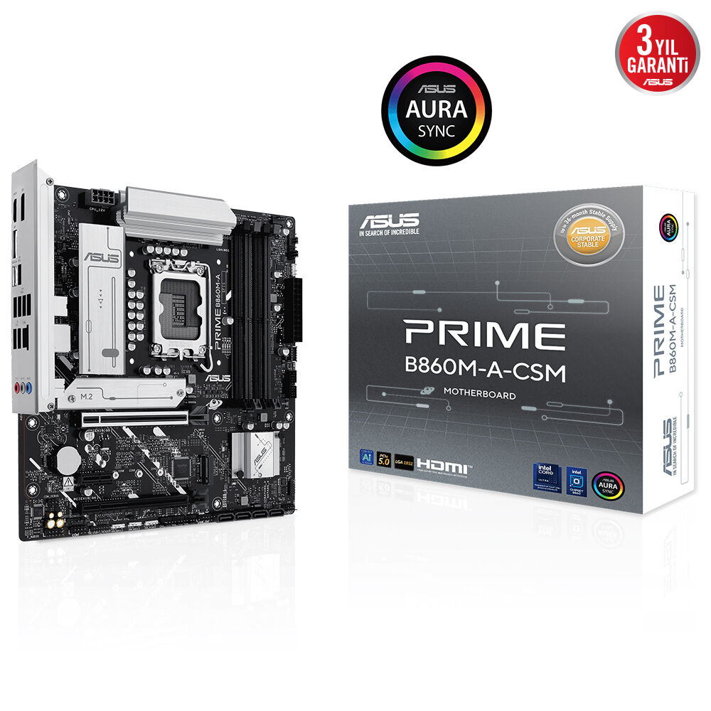 ASUS PRIME B860M-A-CSM DDR5 HDMI-DP TYPEC PCIE 5.0 1851p mATX Kurumsal Anakart