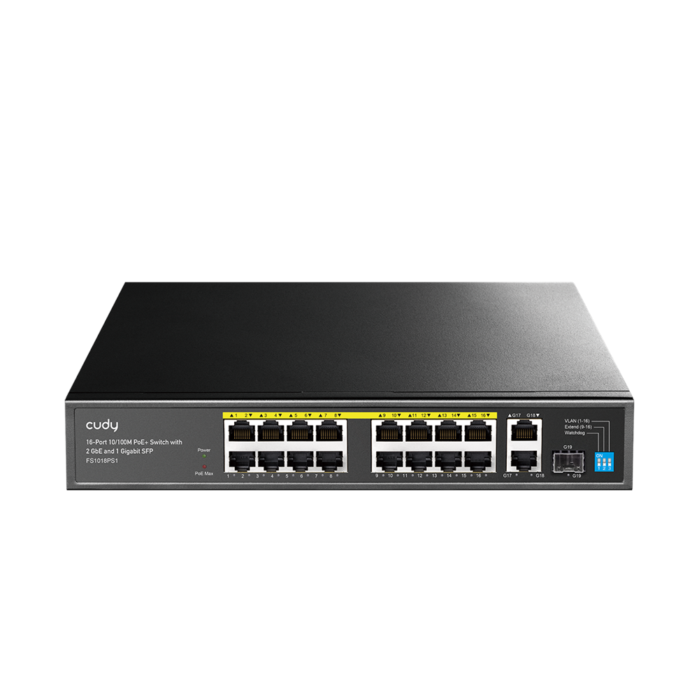 CUDY 16port PoE 200w 1-SFP/2-Uplink 10/100 Yönetilemez Switch FS1018PS1