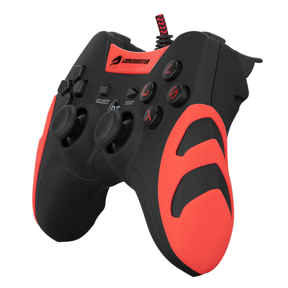 GAMEBOOSTER GB-J54R USB Kablolu Oyun Kolu, Çift Titreşim Motorlu, Ergonomik Kırmızı Tasarım, PC ve PS3 Uyumlu Gamepad