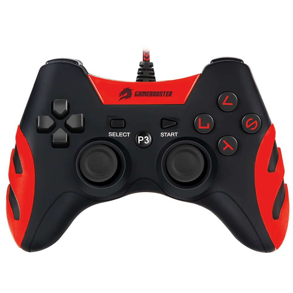 GAMEBOOSTER GB-J54R USB Kablolu Oyun Kolu, Çift Titreşim Motorlu, Ergonomik Kırmızı Tasarım, PC ve PS3 Uyumlu Gamepad