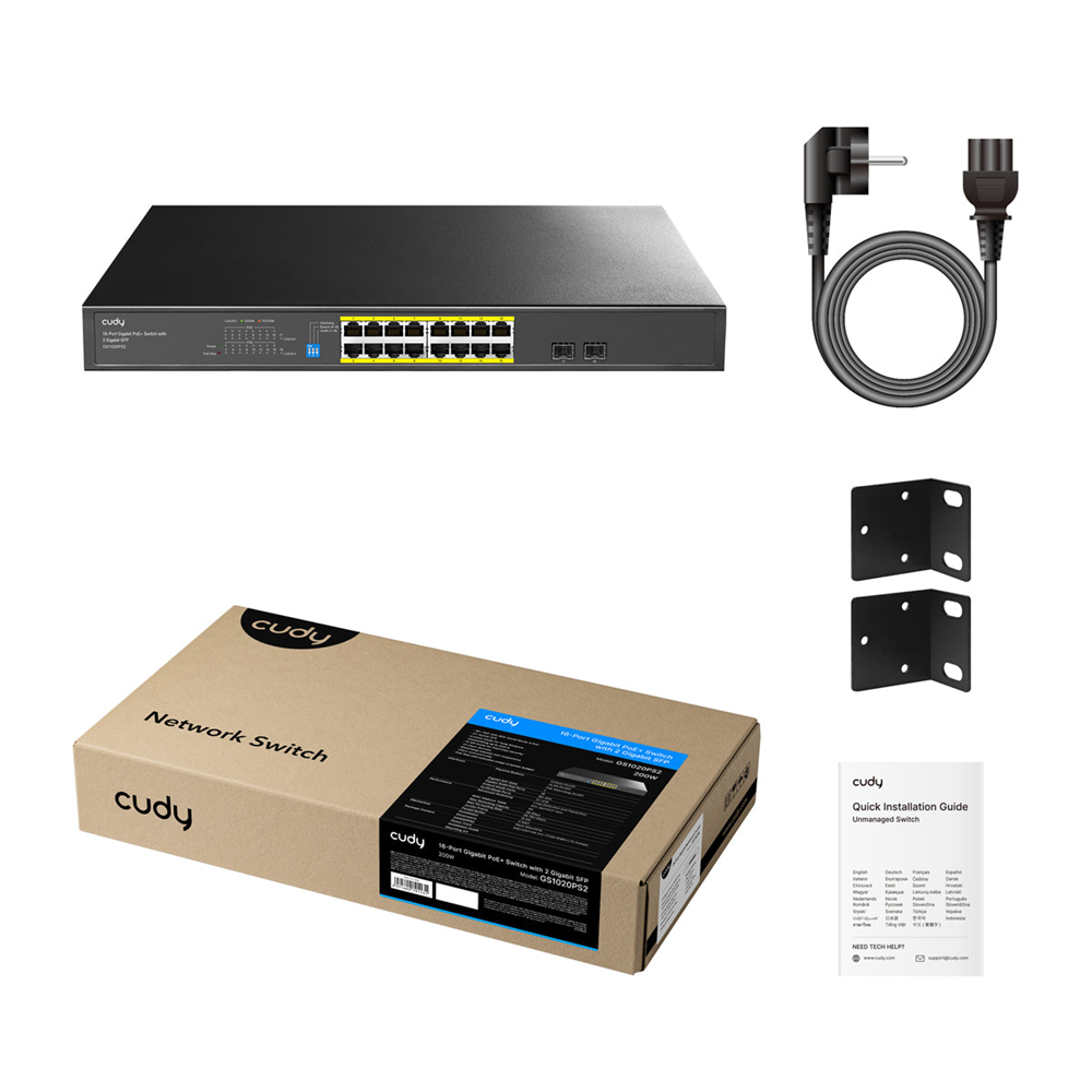 CUDY 16port PoE 200w 2-SFP Gigabit Watchdog Switch GS1020PS2
