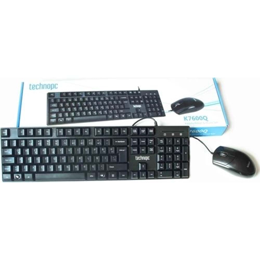 Technopc Kablolu Klavye+Mouse Set Siyah Q Usb TR (Model:K7600Q)
