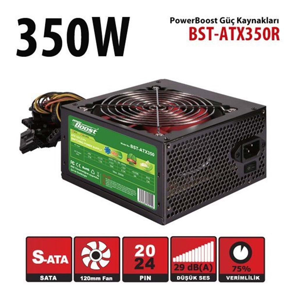 Powerboost 350W P.Supply,12cm Kırmızı Fan,Kutulu
