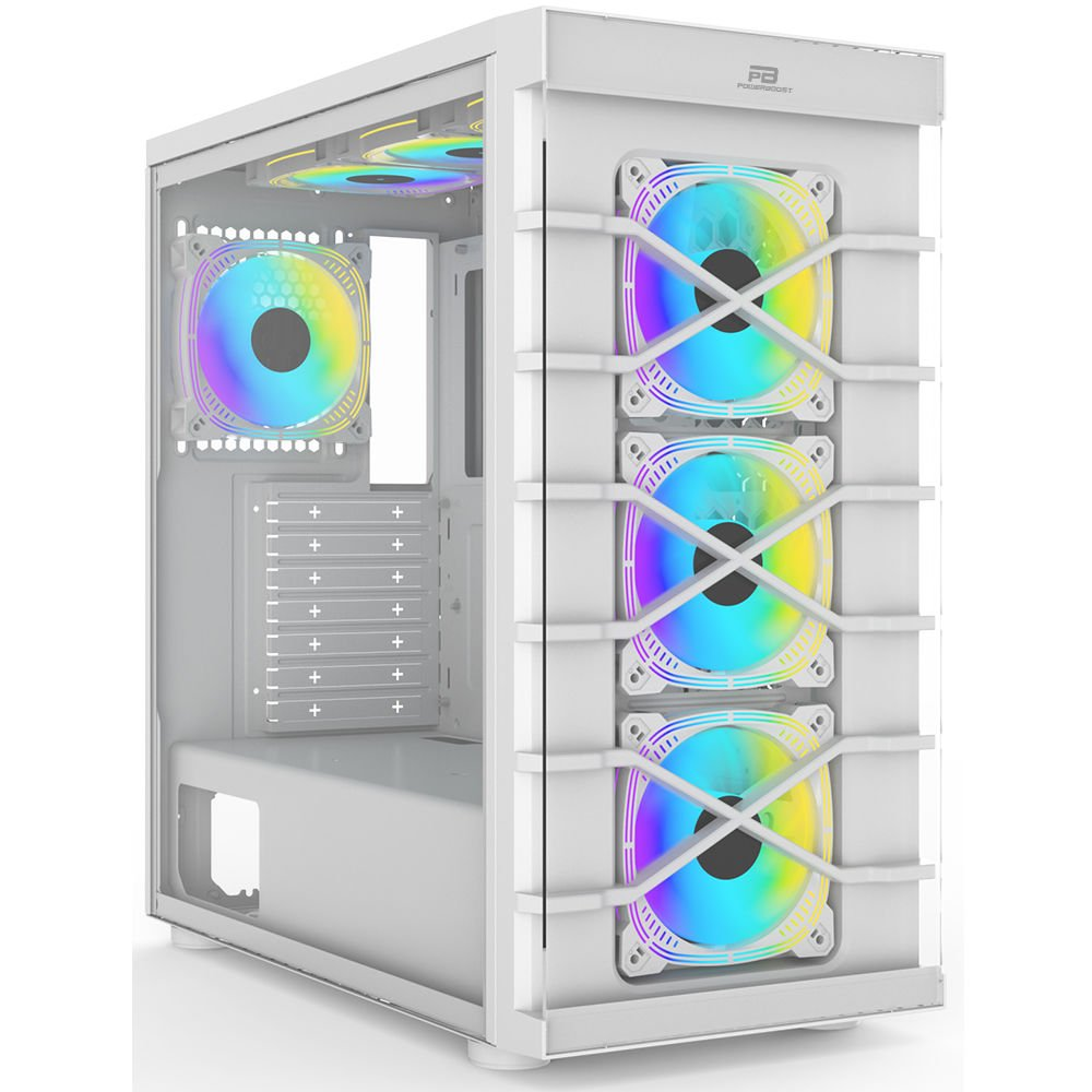POWERBOOST PB-GR222BW 7-ARGB Fanlı Gaming Mid-Tower PC Kasası Beyaz