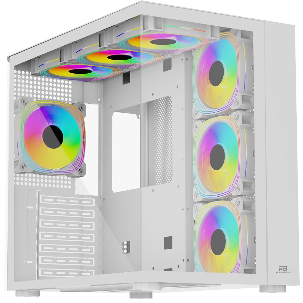 POWERBOOST PB-SS02W Sea View 7-RGB Fanlı Gaming Mid-Tower PC Kasası Beyaz