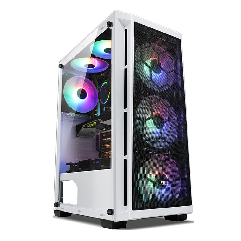 POWERBOOST PB-T001BW 4-RGB Fanlı Gaming Mid-Tower PC Kasası Beyaz