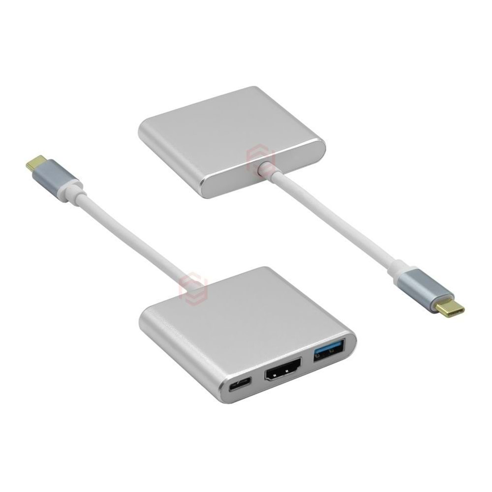 Frisby FA-7656TC Usb Tip-C=>Hdmi+USB3.0+PD şarj çevirici (Giriş:Tip-C => Çıkış: Hdmi+Usb3.0+Pd Şar + PD Şarj Çevirici