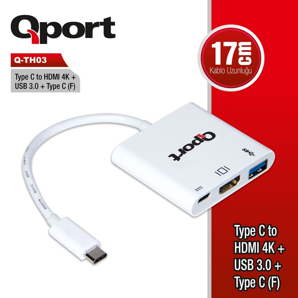 Qport Q-TH03 Tip-C=>HDMI 4K+USB3.0+Tip-C(D)çeviric
