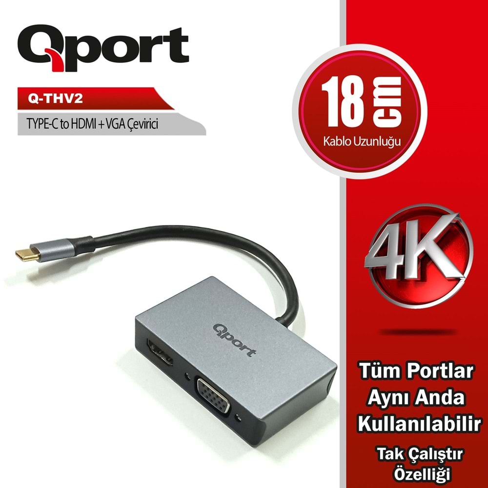 Qport Q-THV2 18cm Tip-C=>HDMI+VGA çevirici