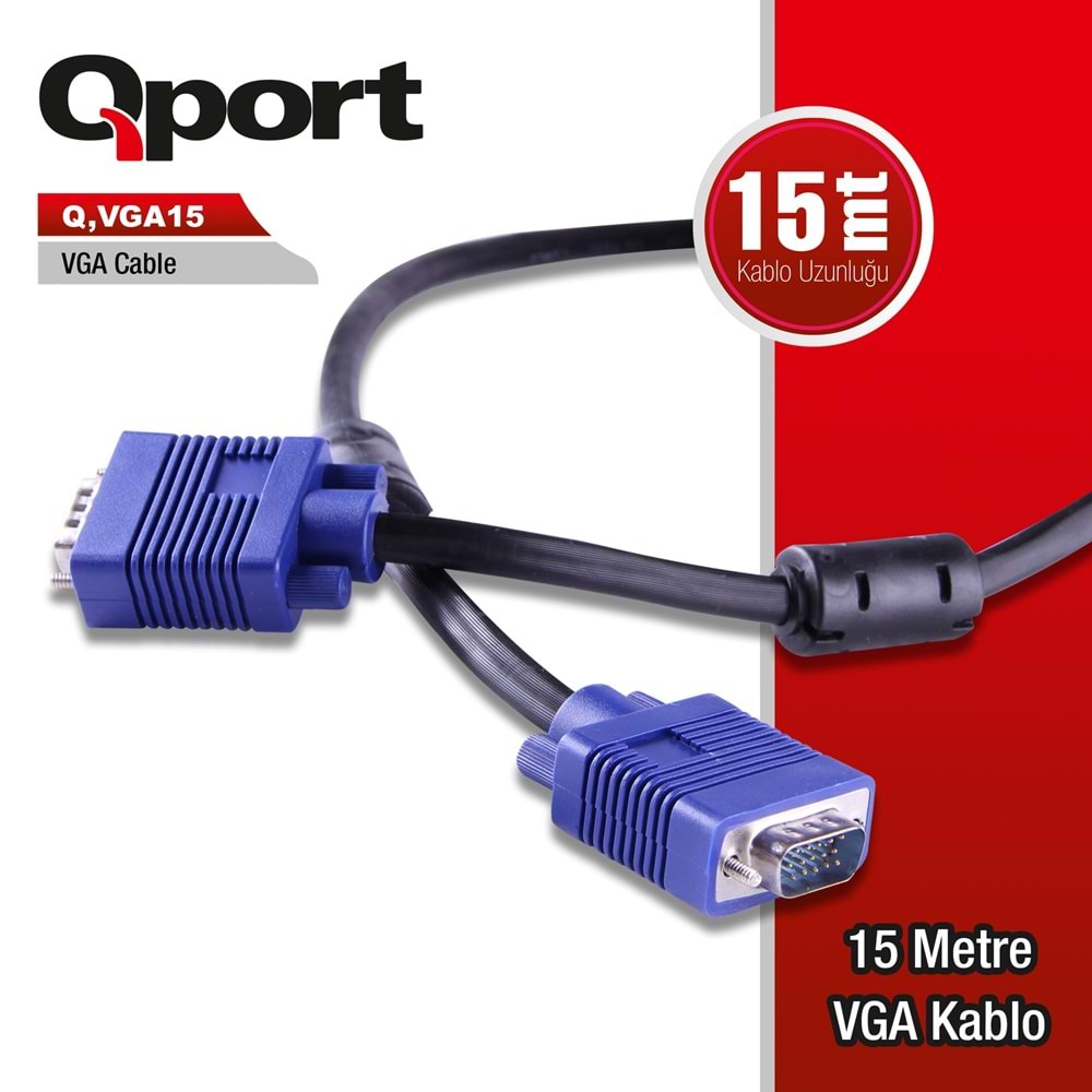 Qport Q-VGA15 15m filtreli VGA (Monitör)kablosu
