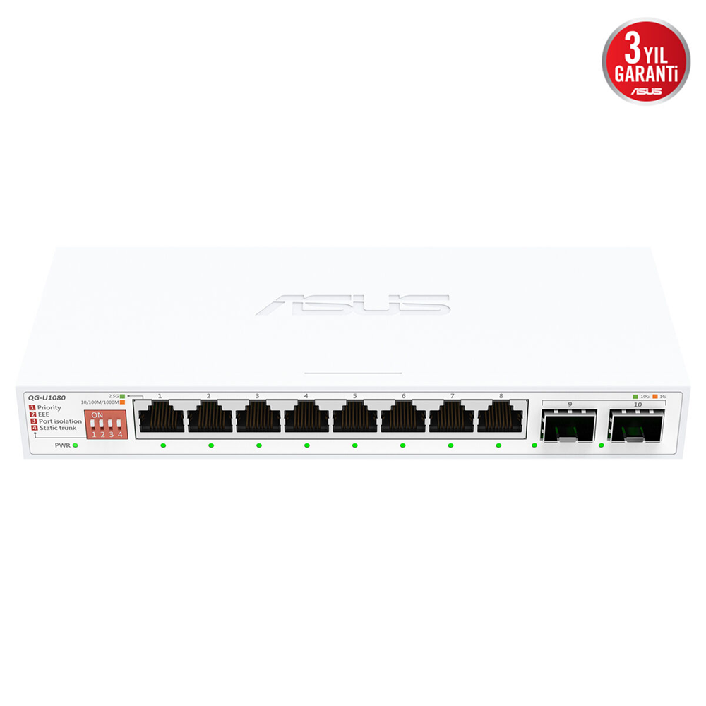 ASUS 8port QG-U1080 2.5GbE-2-10GbE SFP Yönetilemez Switch 