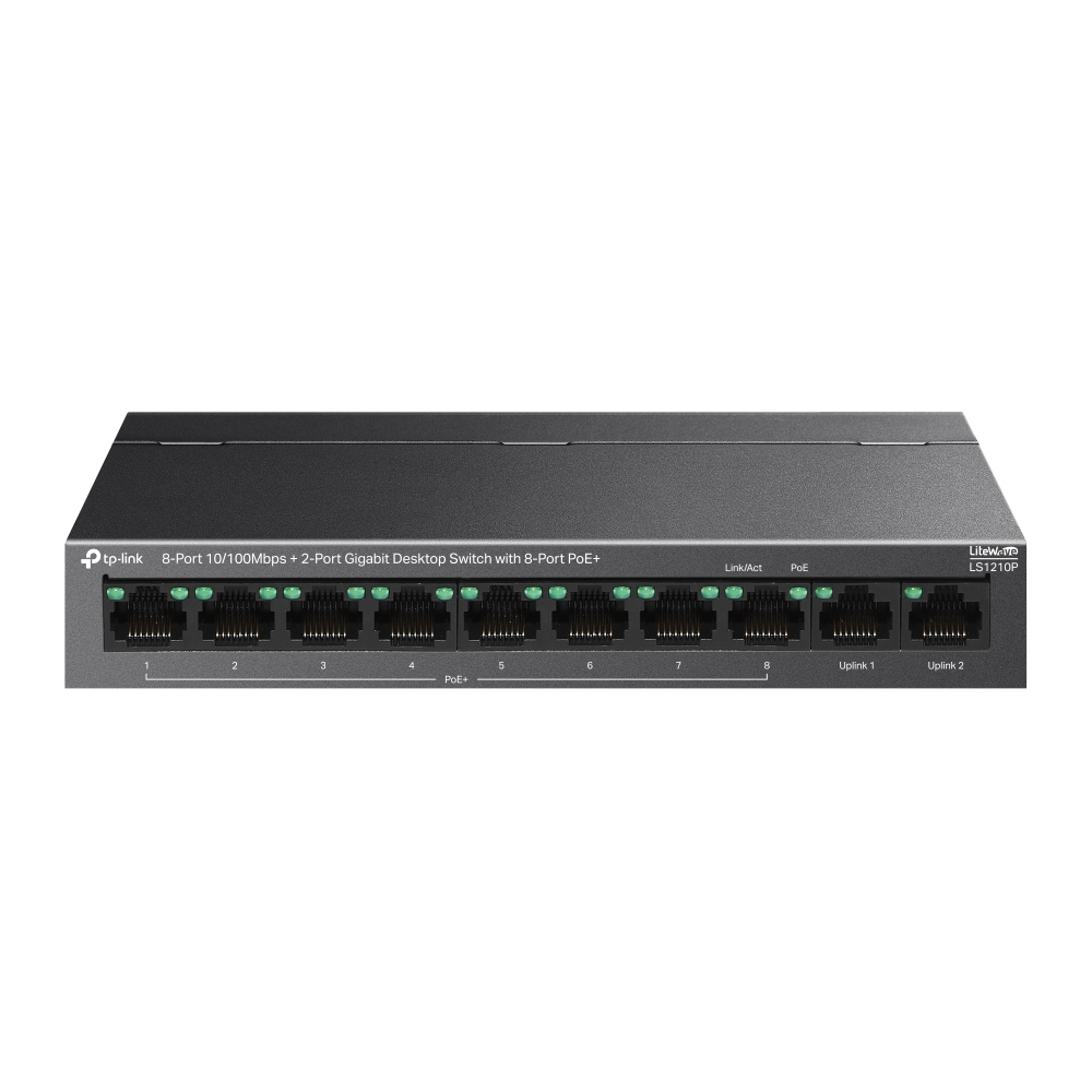 TP-LINK 8port PoE 96w 2-Uplink 100mbit Yönetilemez Switch LS1210P 