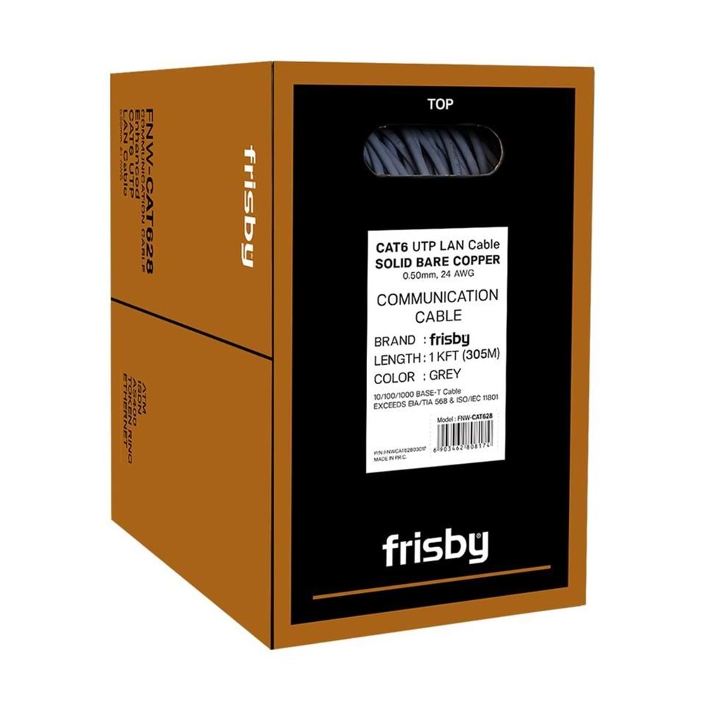 FRISBY 305metre 23AWG CAT6 Utp Gri Saf Bakır Kablo FNW-CAT628 