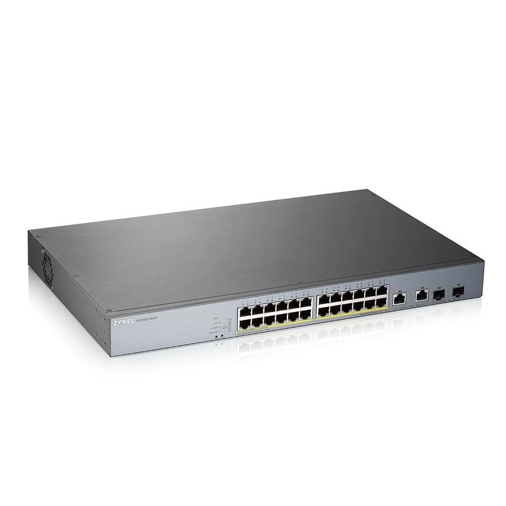 Zyxel GS1350-26HP 24Port G.Bit Poe Switch 375W yönetilebilir 2Port Gigabit SFP Rackmount