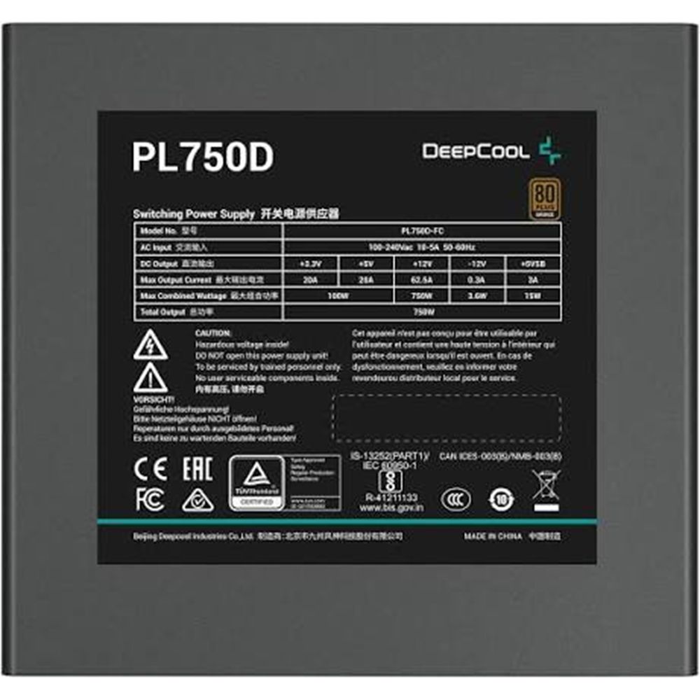 DEEPCOOL 750w 80+ Bronze PL750-D PCIe 5.0 Power Supply