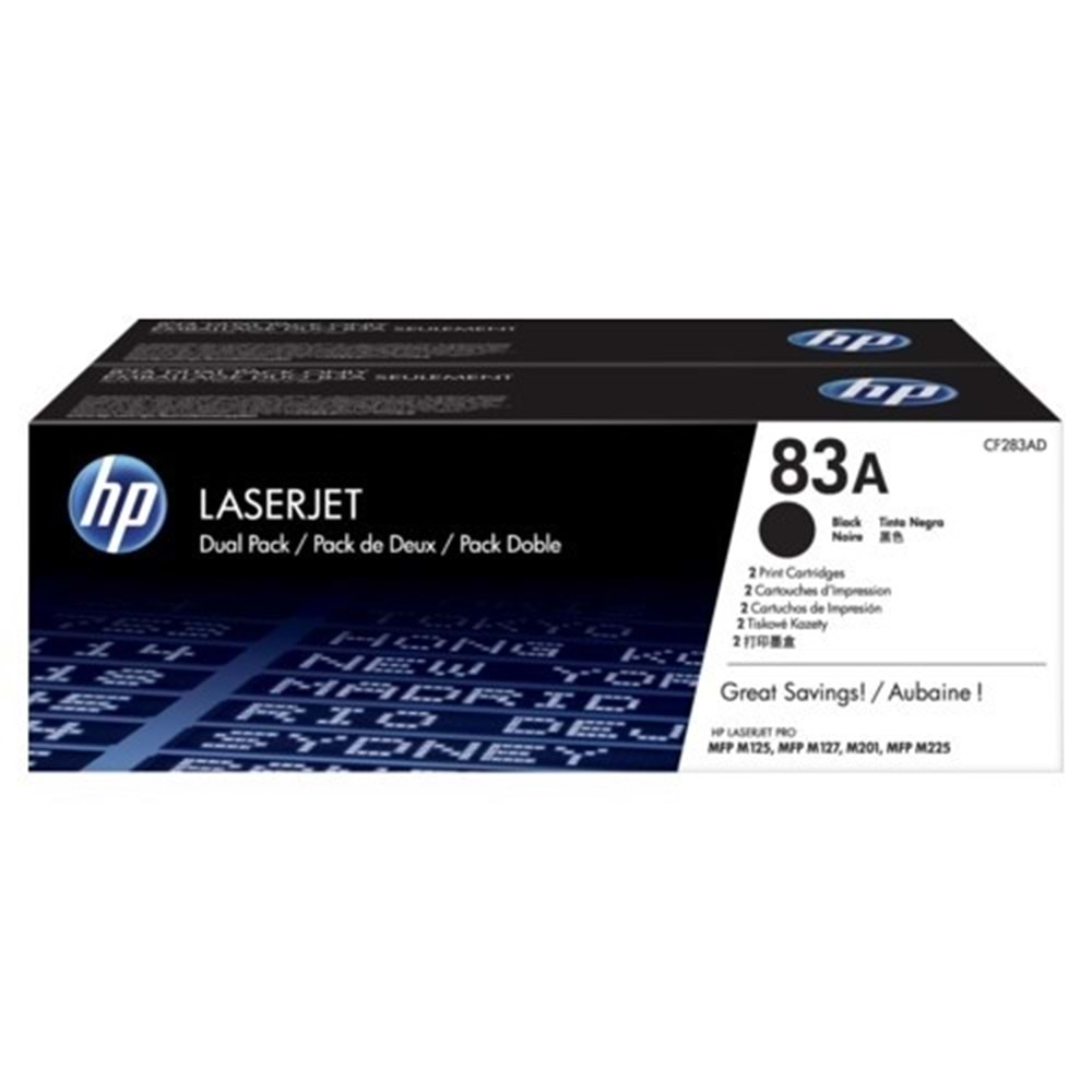 HP cf283af 2'li orj.lazer yazıcı toner siyah (83a)