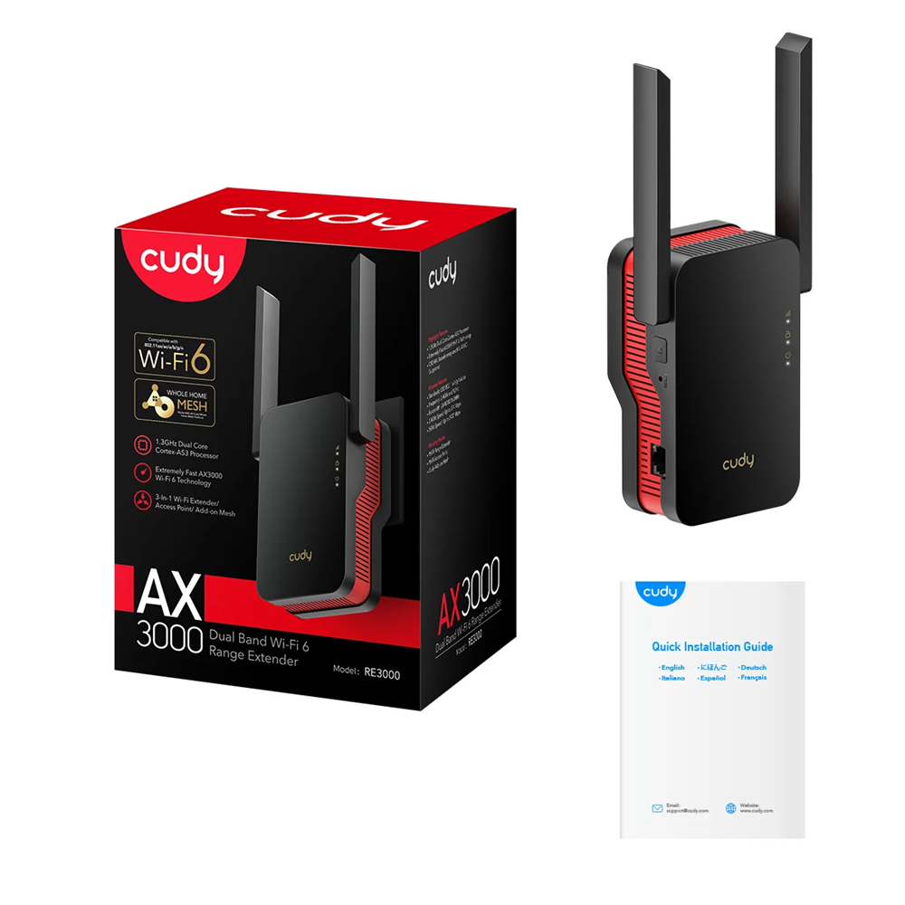 CUDY RE3000 WIFI6 AX3000 Çift Bant Menzil Genişletici Router Priz Tip