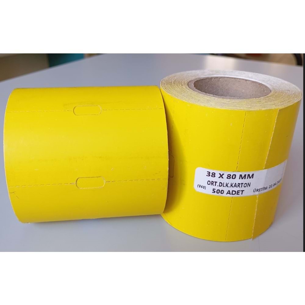 38X80 TERMAL ORTA ÇENTİKLİ BARKOD RAF ETİKETİ 500 ADET SARI