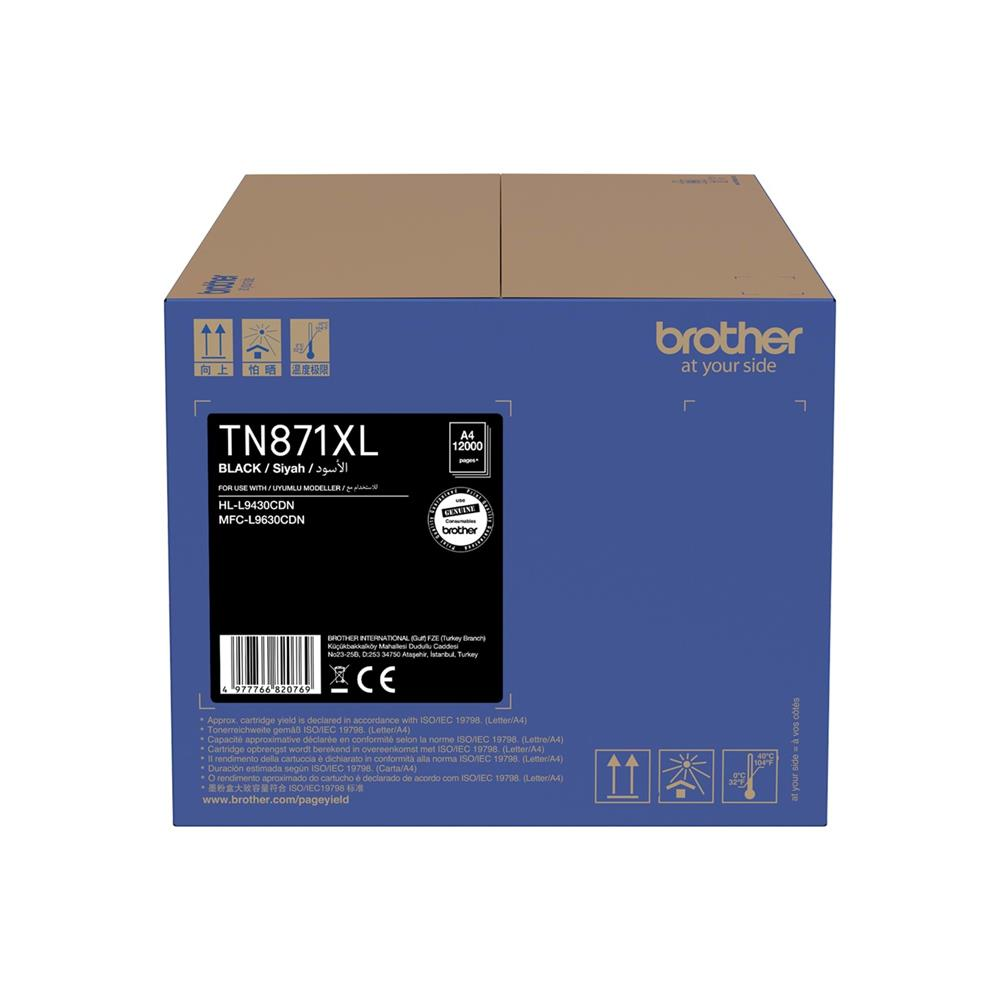 Brother TN871XLBK Ekstra Yüksek Kapasiteli Siyah Orijinal Lazer Toner (Yaklaşık 12.000 Sayfa)