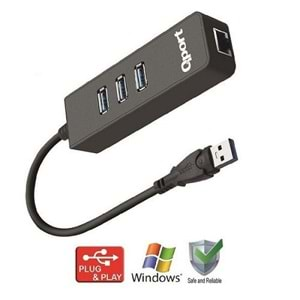 QPORT Q-U3G Gigabit 1port USB 3.0 Ethernet,3x USB Çoklayıcı