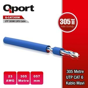 QPORT CAT6 Utp 23AWG Mavi 305m Kablo Q-CAT6M