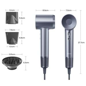 Laifen Swift Yüksek Hızlı Saç Kurutma Makinesi Gümüş/ Mavi 1600W 3 Başlıklı