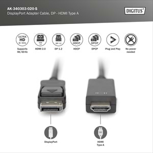 DIGITUS DP-HDMI Görüntü Kablosu 2m (AK.340303.020.S)
