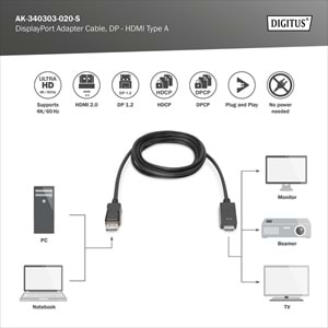 DIGITUS DP-HDMI Görüntü Kablosu 2m (AK.340303.020.S)