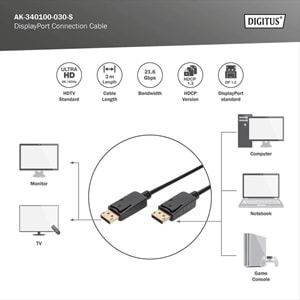 DIGITUS DP Görüntü Kablosu 3m (AK-340100-030-S)