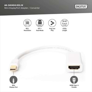 DIGITUS mDP-HDMI Görüntü Adaptörü 0,15m (AK-340404-001-W)