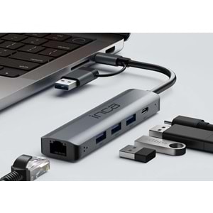 INCA Gigabit USB Çoklayıcı USB 3.0,TYPEC Ethernet IUTP-5T