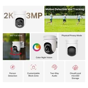 TP-LINK 3MP 4mm Wıfı Kablosuz Pan-Tilt IP Kamera MC510