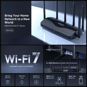 MERCUSYS MR47BE WIFI7 BE9300 Üç Bant Router