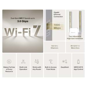 MERCUSYS ME25B BE3600 WIFI7 Menzil Genişletici Priz Tip 