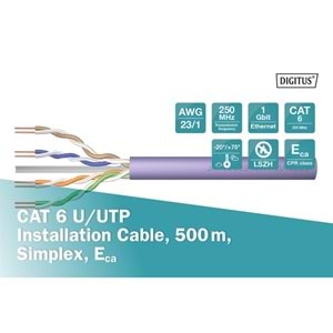 DIGITUS 500metre CAT6 Utp 23AWG Gri Makara Saf Bakır Kablo 0.50mm DK-1613-VH-5-GR