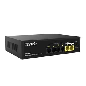 TENDA 6port-4port PoE 55w 2-Uplink Gigabit Yönetilemez Switch SG106PC
