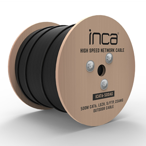 INCA 500metre CAT6 S/FTP 23AWG Siyah Makara Outdoor Makaralı LSZH Kablo 0.50mm ICAT6-500AG