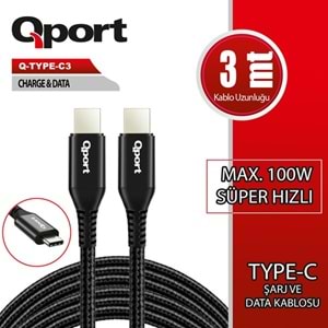 QPORT 3metre Q-TYPE-C3 TypeC Görüntü Kablosu