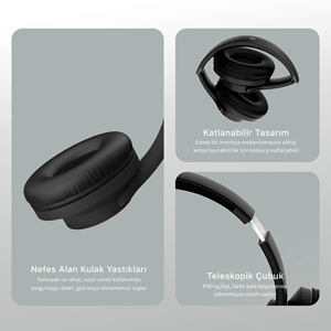 BIX BH2-BK Siyah Soundcraft BH2 Katlanabilir Kablosuz Kulaklık