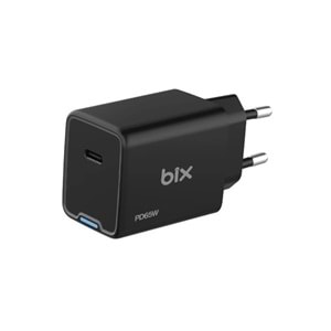 BIX BX1P65G-BK 65W ŞARJ ADAPTÖR (TYPE-C) Siyah PPS ÖZELLİKLİ