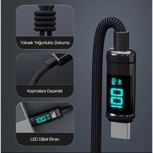 BIX 1metre BX09CC-BK 100w Dijital Ekranlı Şarj Kablosu Siyah