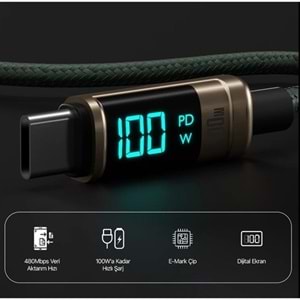 BIX 1metre BX09CC-BN 100w Dijital Ekranlı Şarj Kablosu Bronz
