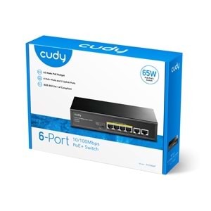 CUDY 6port / 4port PoE 60w 10/100 2-Uplink Yönetilemez Metal Switch FS1006P