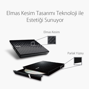 ASUS 8x SDRW-08D2S-U USB 2.0 Slim Harici DVD Yazıcı Siyah