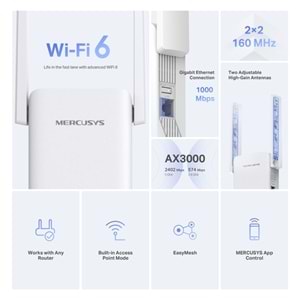 MERCUSYS ME80X AX3000 Mesafe Genişletici Priz Tipi