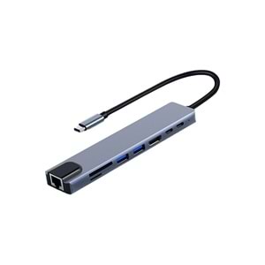 FRISBY FA-7682C 8 in 1 Type-C to HDMI 4K RJ45 SD TF USB 3.0 PD 100W Çoklayıcı Hub